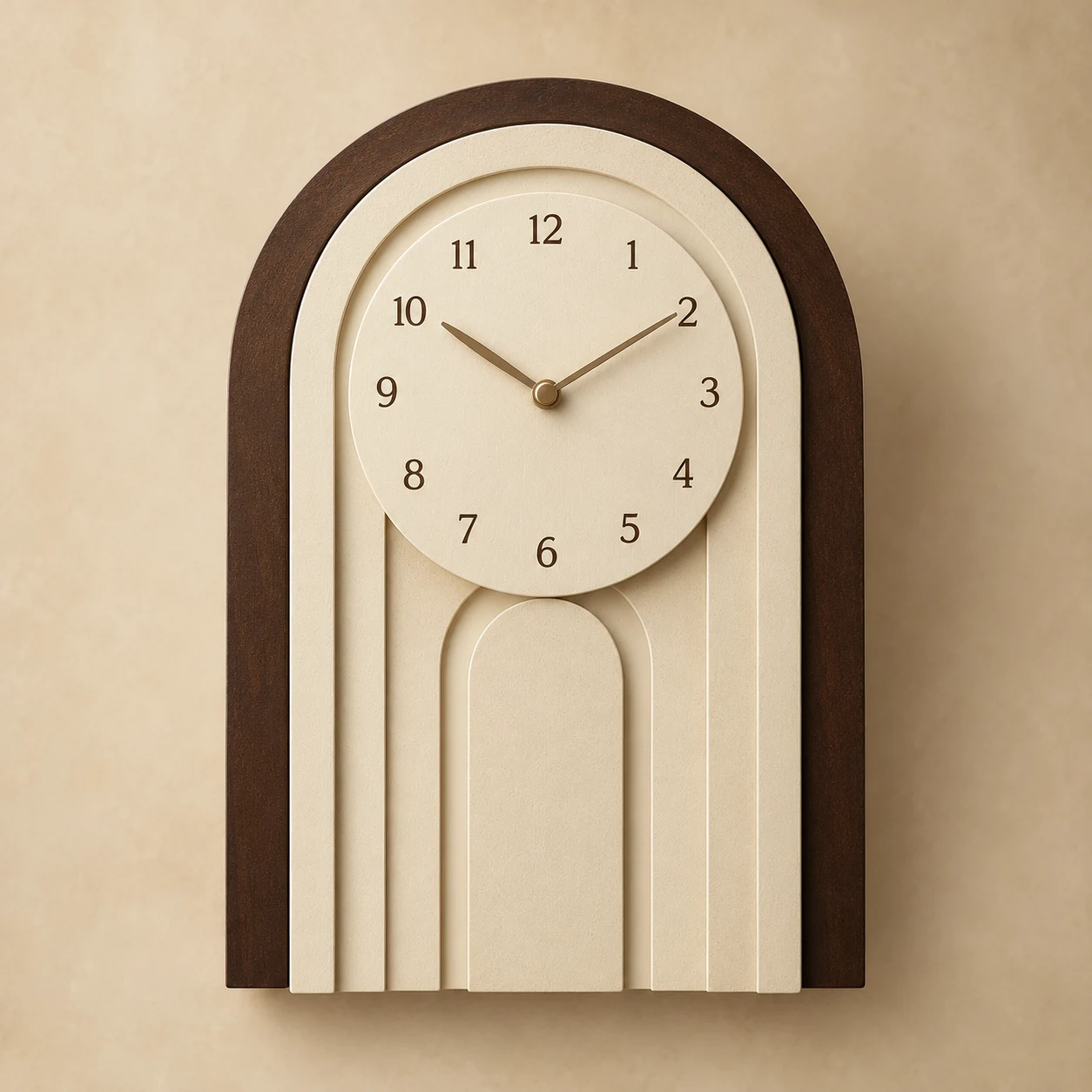 Sculpted Arc Clock — Ivory / Brown